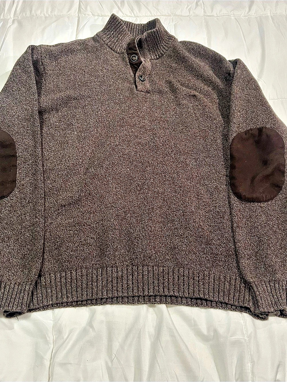 CHAPS Men’s Large Brown Cotton Sweater Elbow Patches Mock Neck
